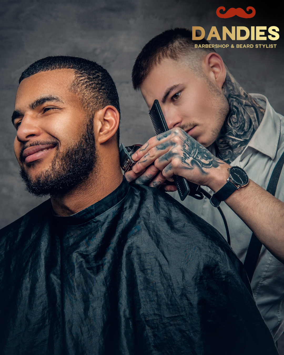 Black barber shaping hairline with clippers