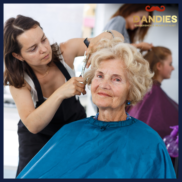 Senior haircut in nursing center