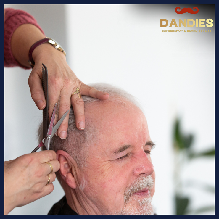 Senior haircut in nursing center Belmont